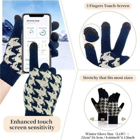 Women\'s Winter Beanie Hat Scarf and Gloves Set with Fleece Lined, Navy Blue main image 5